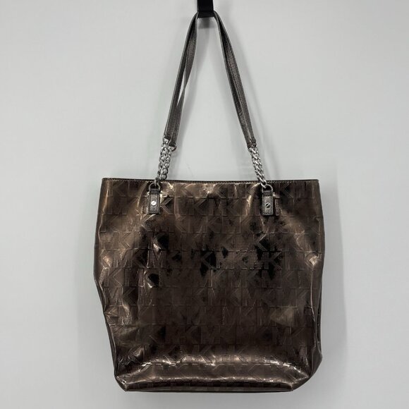 Michael Kors MK Jet Set Tote Bag Silver Gray Metal Chain Strap Handbag Purse - Picture 1 of 16